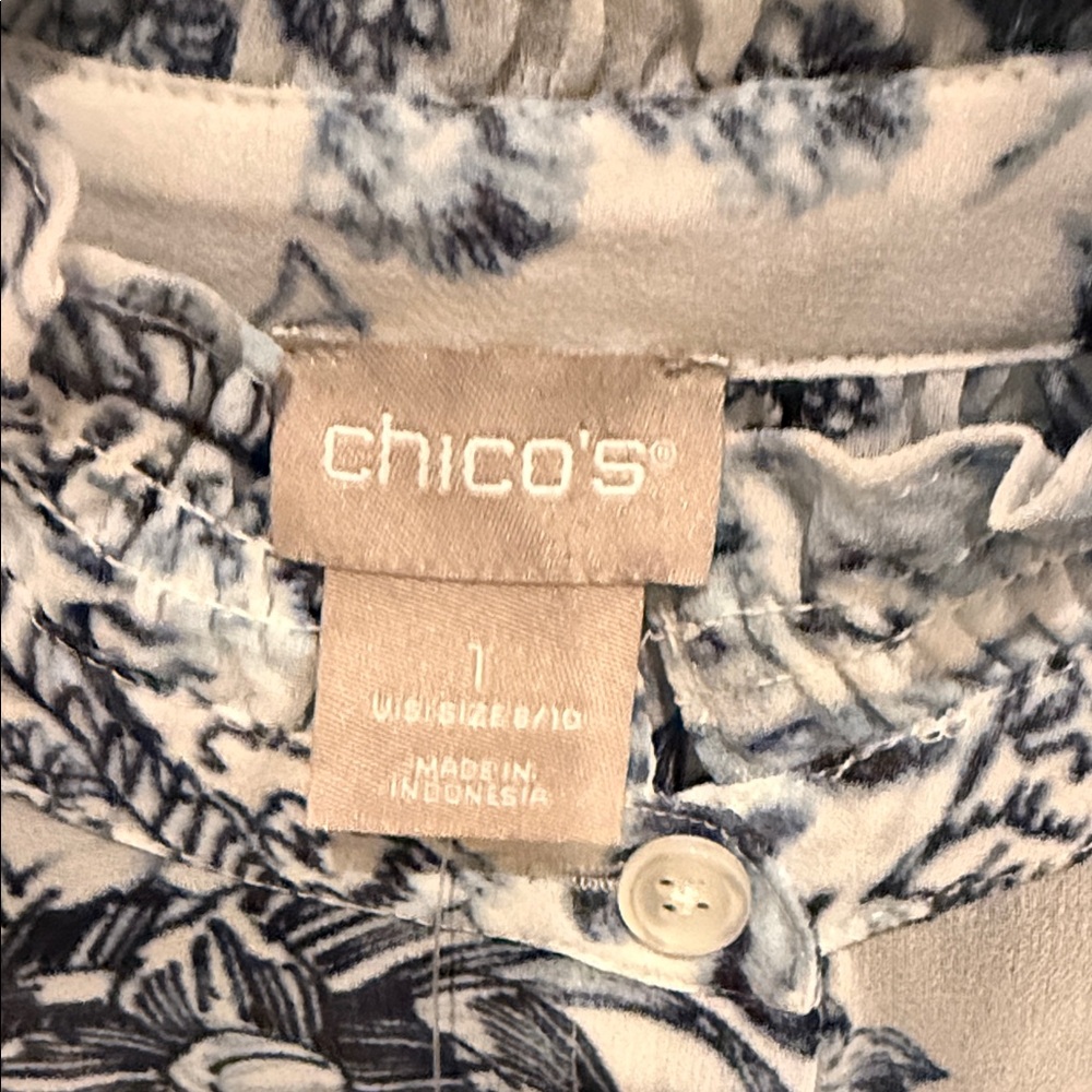 Chico's Blue and White Floral Blouse - Picture 2 of 7